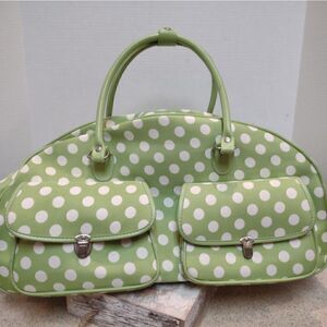 Large Overnight Green Polkadot Rolling Duffle Weekend Bag Crafts